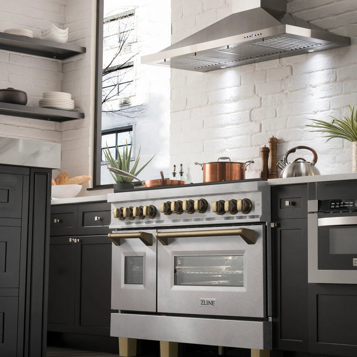 ZLINE 48" Autograph Gas Range, DuraSnow, Stainless  RGSZ-SN-48-CB - Farmhouse Kitchen and Bath