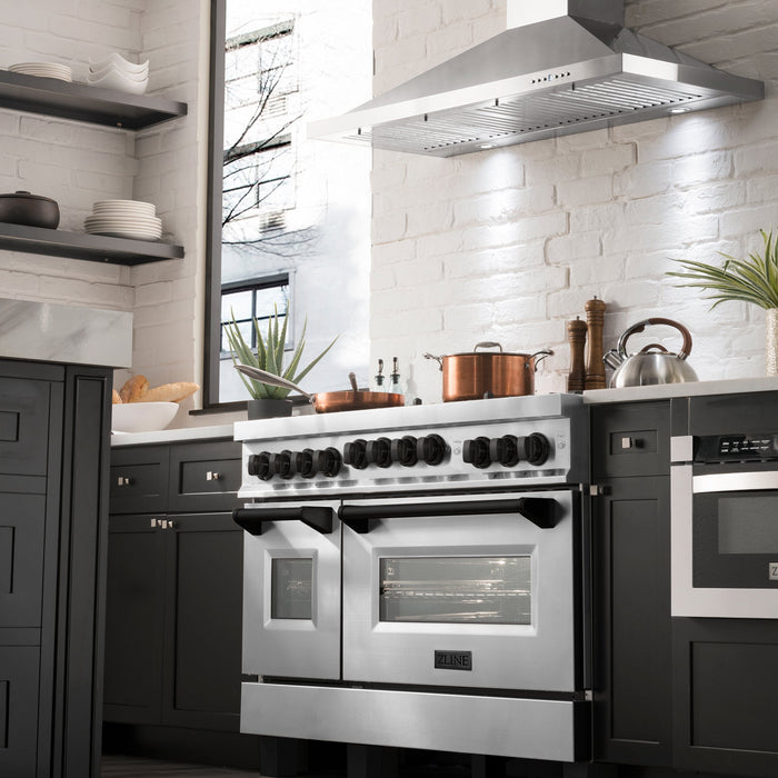 ZLINE 48" Autograph Edition, Gas Range, Black Accents, RGZ-48-MB - Farmhouse Kitchen and Bath