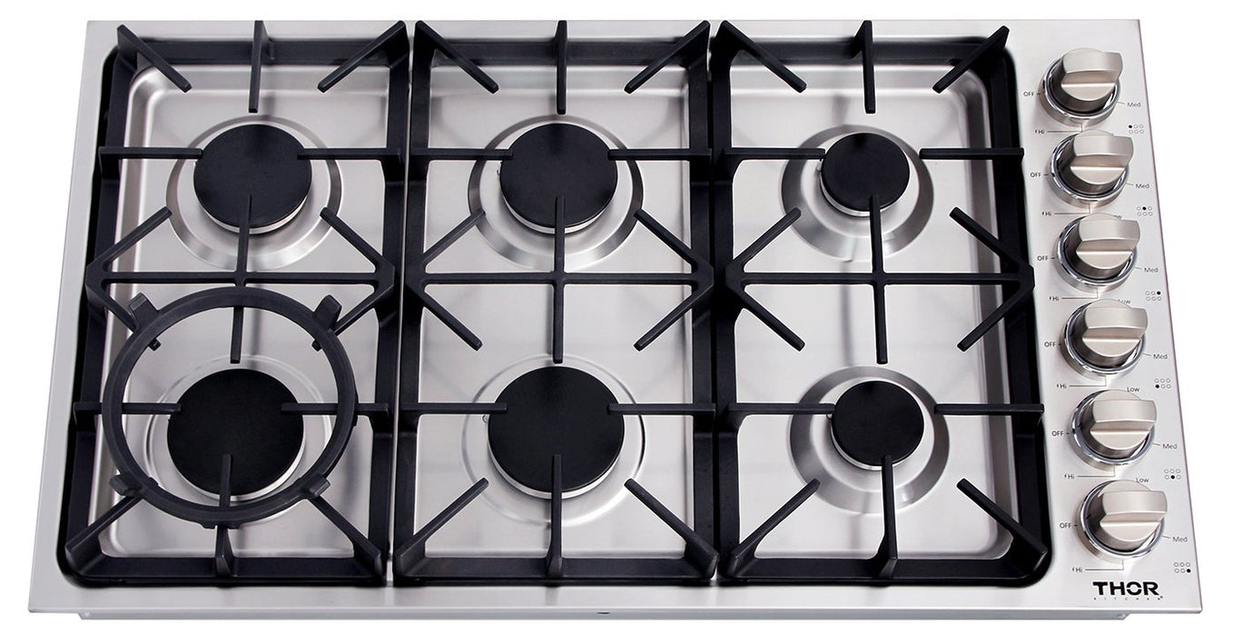 THOR 36" Drop-In Gas Cooktop, 6 Burners in Stainless Steel, TGC3601 - Farmhouse Kitchen and Bath