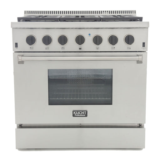 Kucht 36” Pro Stainless Gas Range, 5.2 cu ft, Black Knobs, KRG3618U-K - Farmhouse Kitchen and Bath