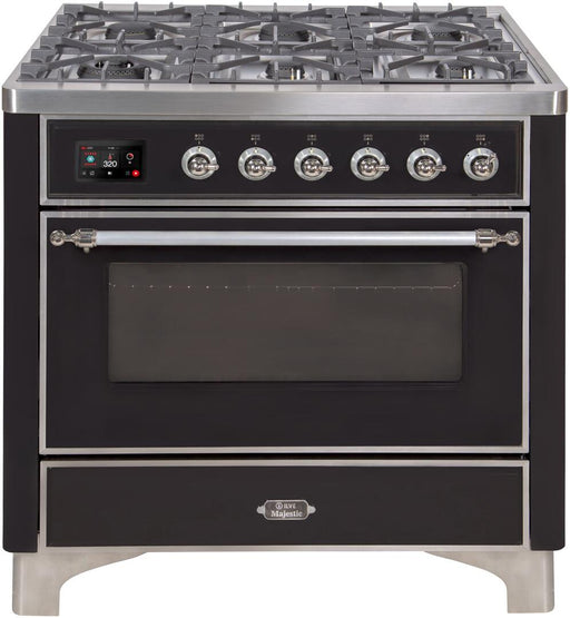 ILVE Majestic II 36"Dual Fuel Range Glossy Black-Chrome TrimUM096DNS3BKCNG - Farmhouse Kitchen and Bath