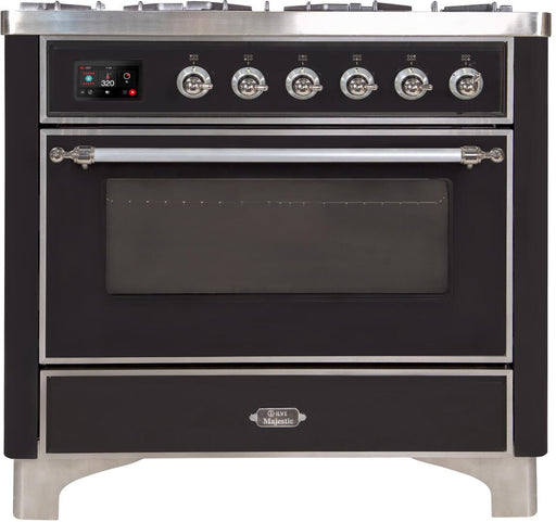 ILVE Majestic II 36"Dual Fuel Range Glossy Black-Chrome TrimUM096DNS3BKCNG - Farmhouse Kitchen and Bath
