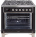 ILVE Majestic II 36"Dual Fuel Range Glossy Black-Chrome TrimUM096DNS3BKCNG - Farmhouse Kitchen and Bath