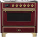 ILVE Majestic II 36"Dual Fuel Range Burgundy-Brass Trim UM096DNS3BUGLP - Farmhouse Kitchen and Bath