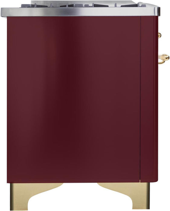 ILVE Majestic II 36"Dual Fuel Range Burgundy-Brass Trim UM096DNS3BUGLP - Farmhouse Kitchen and Bath