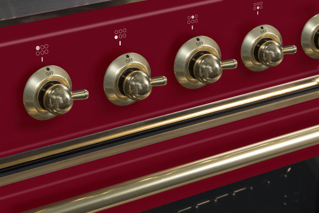 ILVE Majestic II 36"Dual Fuel Range Burgundy-Brass Trim UM096DNS3BUGLP - Farmhouse Kitchen and Bath