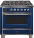 ILVE Majestic II 36'Dual Fuel Range in Blue w/ Chrome Trim UM096DNS3MBCNG - Farmhouse Kitchen and Bath