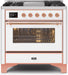 ILVE Majestic II 36"Dual Fuel Range White-Copper TrimUM09FDNS3WHPNG - Farmhouse Kitchen and Bath