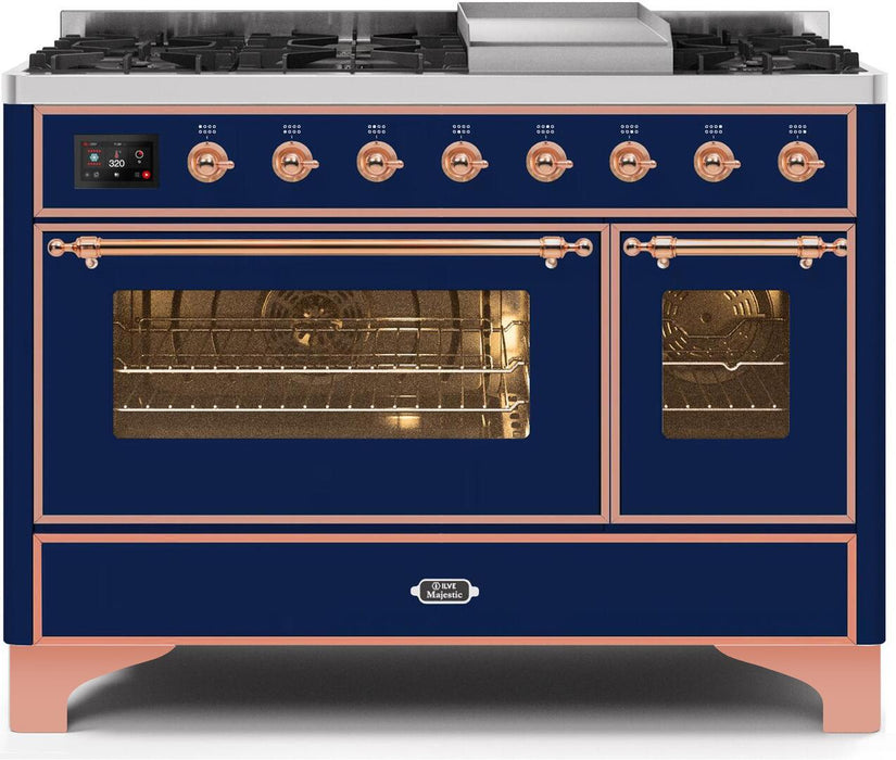 ILVE Majestic II 48"Dual Fuel Range Blue w/ Copper Trim UM12FDNS3MBPNG - Farmhouse Kitchen and Bath