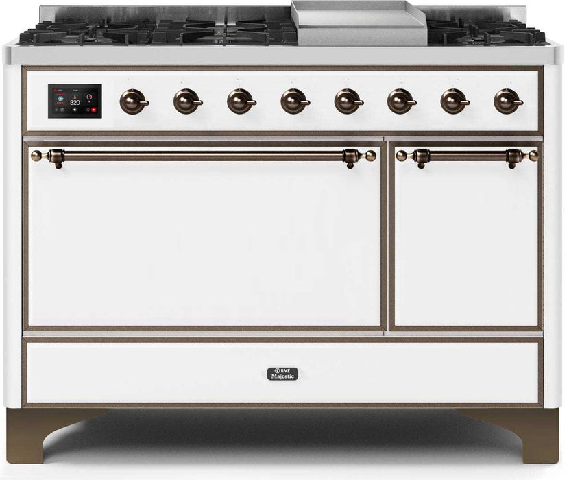 ILVE Majestic II 48" Dual Fuel Range White w/ Bronze TrimUM12FDQNS3WHB - Farmhouse Kitchen and Bath