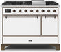 ILVE Majestic II 48" Dual Fuel Range White w/ Bronze TrimUM12FDQNS3WHB - Farmhouse Kitchen and Bath