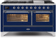 ILVE Majestic II 60"Dual Fuel Range Blue Chrome Trim UM15FDNS3MBCLP - Farmhouse Kitchen and Bath