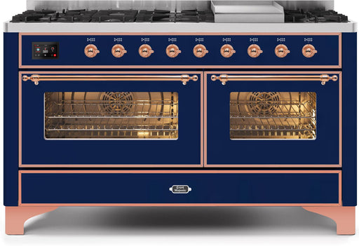 ILVE Majestic II 60"Dual Fuel Range in Blue w/ Copper TrimUM15FDNS3MBP - Farmhouse Kitchen and Bath