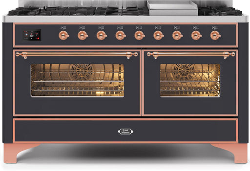 ILVE Majestic II 60"DualFuelRangeMatteGraphiteCopperTrimUM15FDNS3MGPNG - Farmhouse Kitchen and Bath