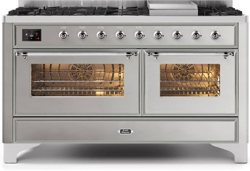 ILVE Majestic II 60 Inch Dual Fuel Liquid Propane Freestanding Range in Stainless Steel with Chrome Trim UM15FDNS3SSCLP - Farmhouse Kitchen and Bath