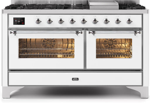 ILVE Majestic II 60"Dual Fuel Range White Chrome Trim UM15FDNS3WHCNG - Farmhouse Kitchen and Bath