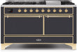 ILVE Majestic II 60 Inch Dual Fuel Natural Gas Freestanding Range in Matte Graphite with Brass Trim UM15FDQNS3MGGNG - Farmhouse Kitchen and Bath