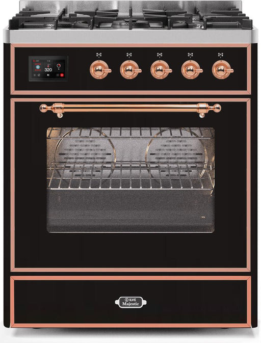 ILVE Majestic II 30"Dual Fuel Range GlossyBlackCopperTrimUM30DNE3BKPLP - Farmhouse Kitchen and Bath