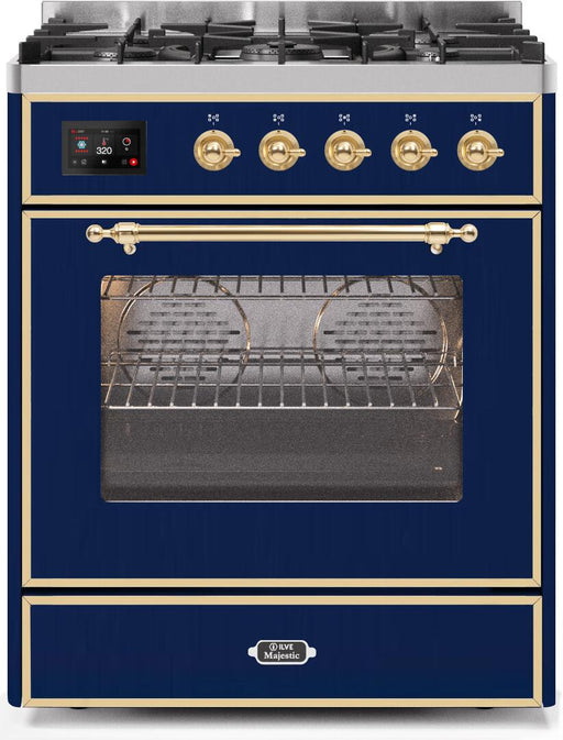 ILVE Majestic II 30"Dual Fuel Range Blue Brass Trim UM30DNE3MBGLP - Farmhouse Kitchen and Bath