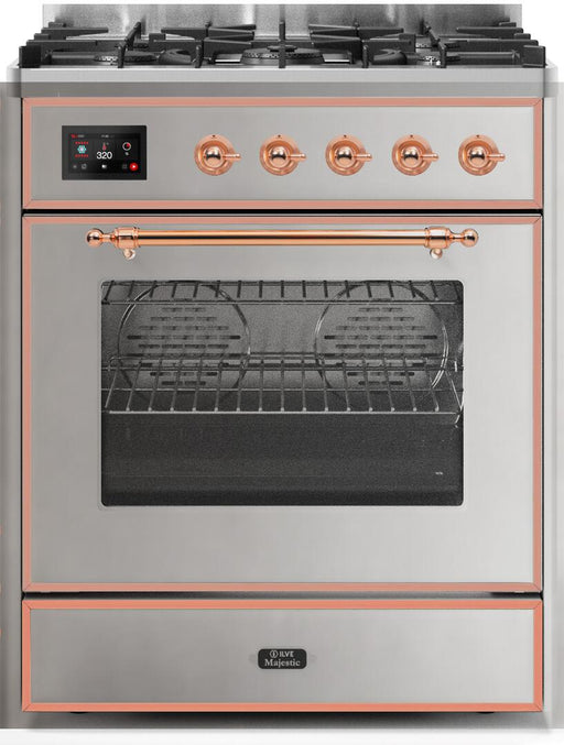 ILVE Majestic II 30"Dual Fuel Range Stainless Steel Copper TrimUM30DNE3SSPNG - Farmhouse Kitchen and Bath