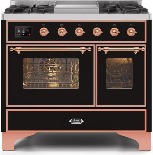 ILVE Majestic II 40"DualFuelRange GlossyBlackCopperTrimUMD10FDNS3BKPNG - Farmhouse Kitchen and Bath