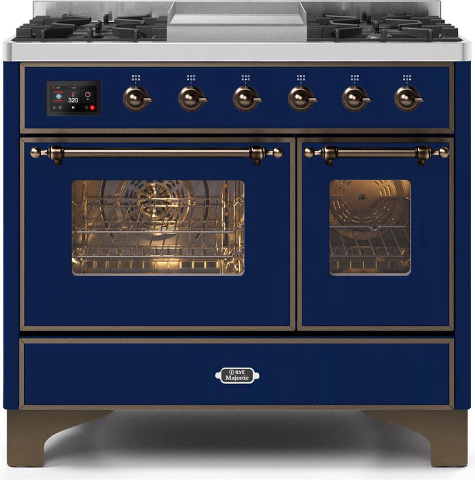 ILVE Majestic II 40"Dual Fuel Range Blue - Bronze Trim UMD10FDNS3MBBNG - Farmhouse Kitchen and Bath