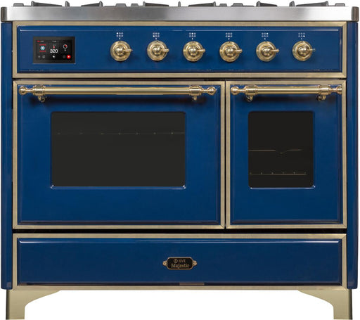 ILVE Majestic II 40"Dual Fuel Range Blue - Brass Trim UMD10FDNS3MBGNG - Farmhouse Kitchen and Bath