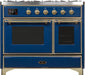 ILVE Majestic II 40"Dual Fuel Range Blue - Brass Trim UMD10FDNS3MBGNG - Farmhouse Kitchen and Bath