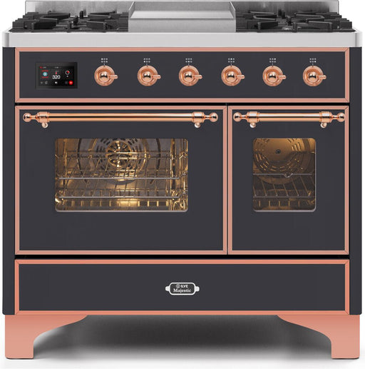 ILVE Majestic II 40 Inch Dual Fuel Natural Gas Freestanding Range in Matte Graphite with Copper Trim UMD10FDNS3MGPNG - Farmhouse Kitchen and Bath