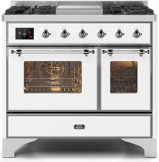 ILVE Majestic II 40"Dual Fuel Range White - Chrome TrimUMD10FDNS3WHCLP - Farmhouse Kitchen and Bath