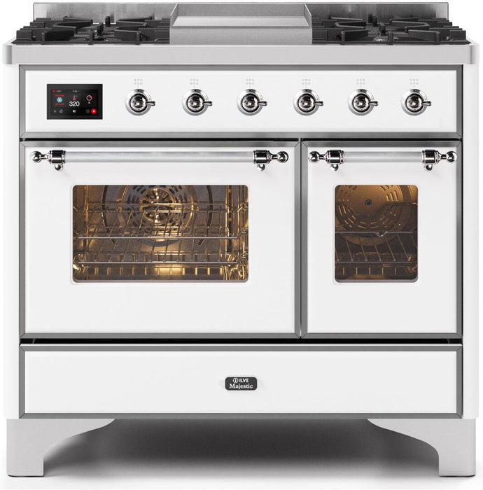 ILVE Majestic II 40"Dual Fuel Range White - Chrome TrimUMD10FDNS3WHCLP - Farmhouse Kitchen and Bath