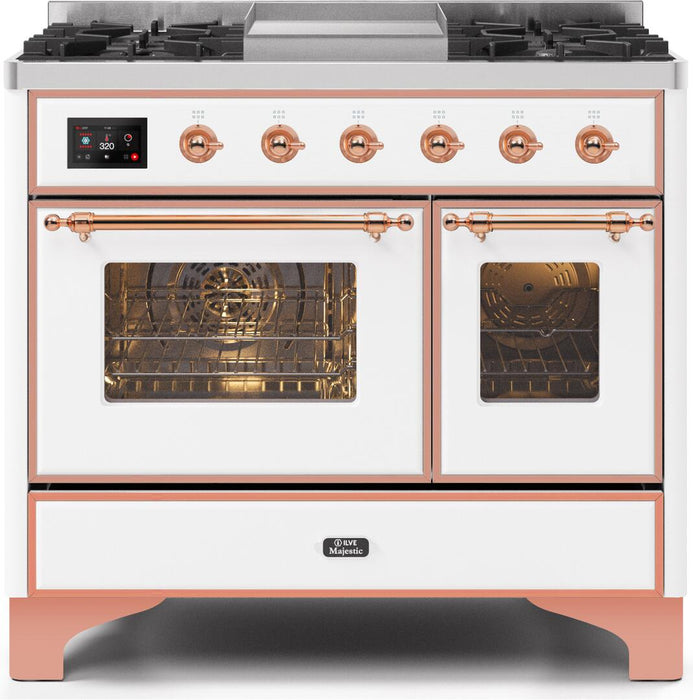 ILVE Majestic II 40"Dual Fuel Range White-Copper Trim UMD10FDNS3WHPNG - Farmhouse Kitchen and Bath