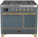 ILVE Majestic II 40 Inch Dual Fuel Natural Gas Freestanding Range in Blue Grey with Brass Trim UMD10FDQNS3BGGNG - Farmhouse Kitchen and Bath