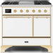 ILVE Majestic II 40 Inch Dual Fuel Natural Gas Freestanding Range in White with Brass Trim UMD10FDQNS3WHGNG - Farmhouse Kitchen and Bath