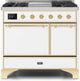 ILVE Majestic II 40" Dual Fuel, Natural Gas, Freestanding Range, White, Brass Trim UMD10FDQNS3WHG