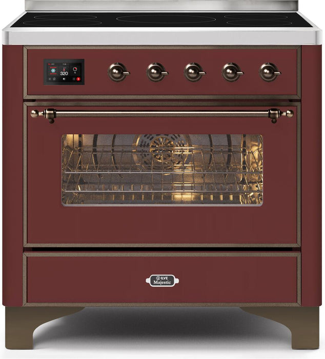 ILVE Majestic II 36 Inch Electric Freestanding Range in Burgundy with Bronze Trim UMI09NS3BUB - Farmhouse Kitchen and Bath