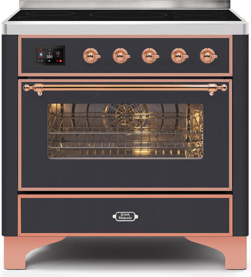 ILVE Majestic II 36"Electric Range Matte Graphite-Copper TrimUMI09NS3MGP - Farmhouse Kitchen and Bath