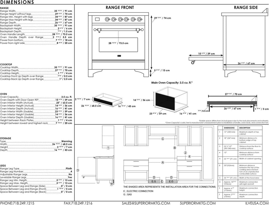 ILVE Majestic II 36 "Electric Range MatteGraphiteBrassTrimUMI09QNS3MGG - Farmhouse Kitchen and Bath