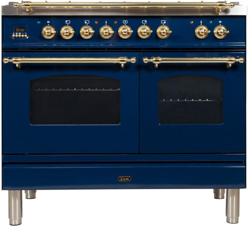 ILVE Nostalgie 40" Dual Fuel Range Blue, Brass Trim, UPDN100FDMPBL - Farmhouse Kitchen and Bath