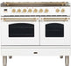 ILVE Nostalgie 40"Dual Fuel Range White w/ Brass Trim UPDN100FDMPBNG - Farmhouse Kitchen and Bath