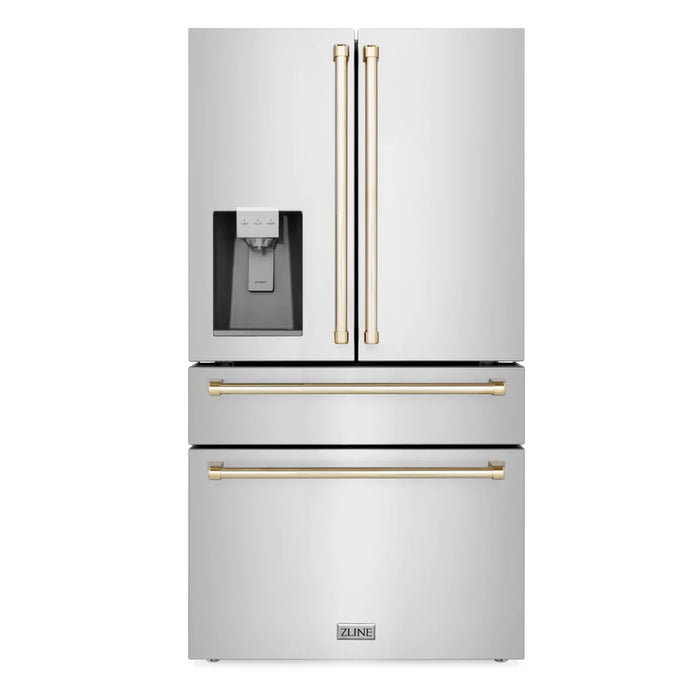 ZLINE 36" Autograph Edition 21.6 cu. ft Freestanding French Door Refrigerator with Ice Maker in Fingerprint Resistant Stainless Steel RFMZ-W-36-G - Farmhouse Kitchen and Bath