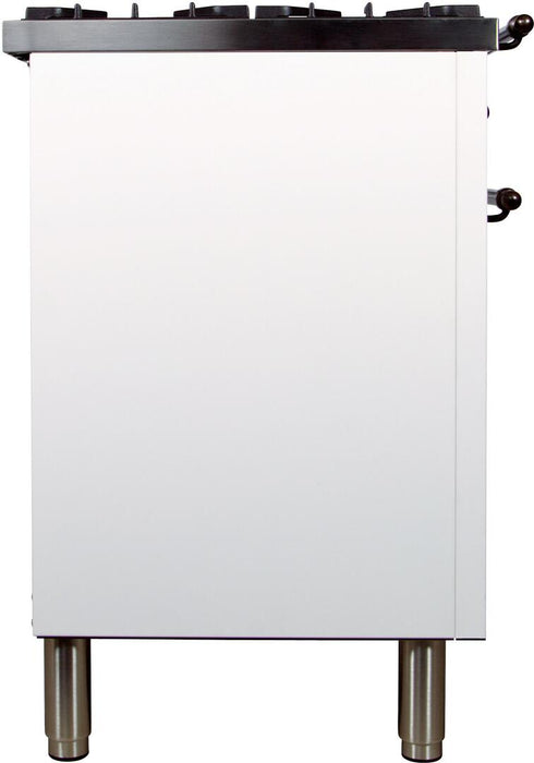 ILVE Nostalgie 48 Inch Dual Fuel Natural Gas Freestanding Range in White with Bronze Trim - UPN120FDMPBYNG - Farmhouse Kitchen and Bath