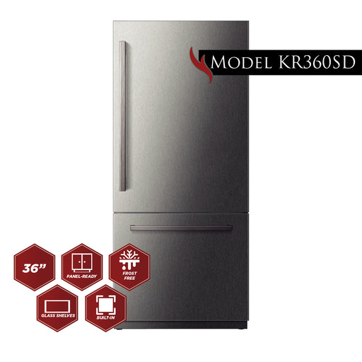 KUCHT 36” Built-In, Counter Depth, Stainless Steel Refrigerator KR360SD - Farmhouse Kitchen and Bath
