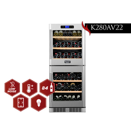 KUCHT 84-Bottle Dual Zone Wine Cooler Built-in with Compressor in Stainless Steel K280AV22 - Farmhouse Kitchen and Bath