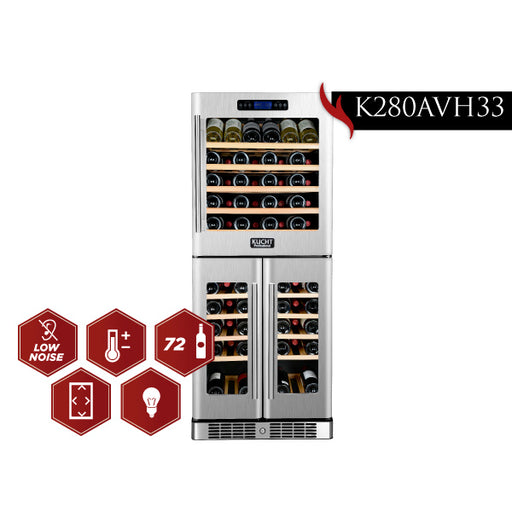 KUCHT 72-Bottle Triple Zone Wine Cooler Built-in with Compressor in Stainless Steel K280AVH33 - Farmhouse Kitchen and Bath