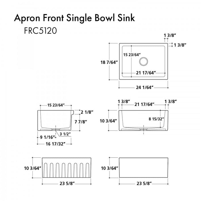 ZLINE 24" Farmhouse Reversible Fireclay Sink, White Gloss, FRC5120-WH-24 - Farmhouse Kitchen and Bath