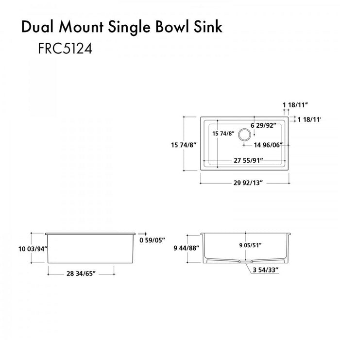 ZLINE 30" Dual Mount Fireclay Sink, White Gloss, FRC5124-WH-30 - Farmhouse Kitchen and Bath