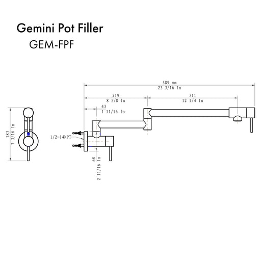 ZLINE Gemini Pot Filler GEM-FPF-BN - Farmhouse Kitchen and Bath