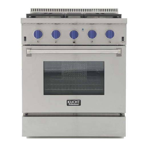 Kucht 30” Pro Stainless Gas Range, 4.2 cu ft, Blue Knobs, KRG3080U-B - Farmhouse Kitchen and Bath