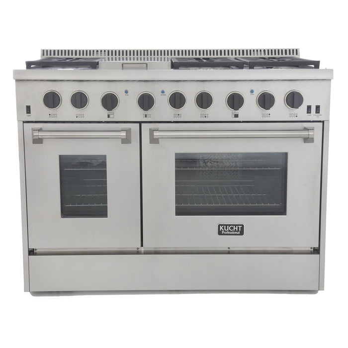 Kucht 48" Pro Stainless Propane Range, Black Knobs, KRG4804U/LP-K - Farmhouse Kitchen and Bath